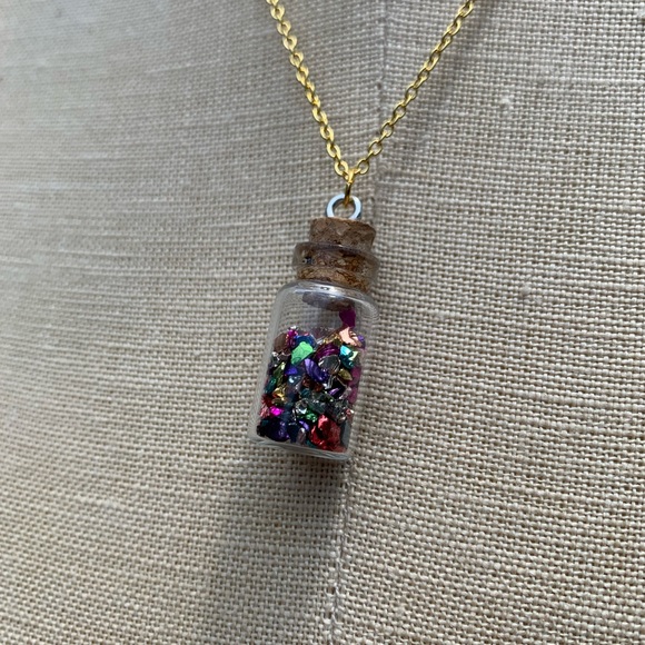 NWT Glass Bottle with Shard Confetti Necklace with Sterling Silver Plated Chain - Picture 11 of 16